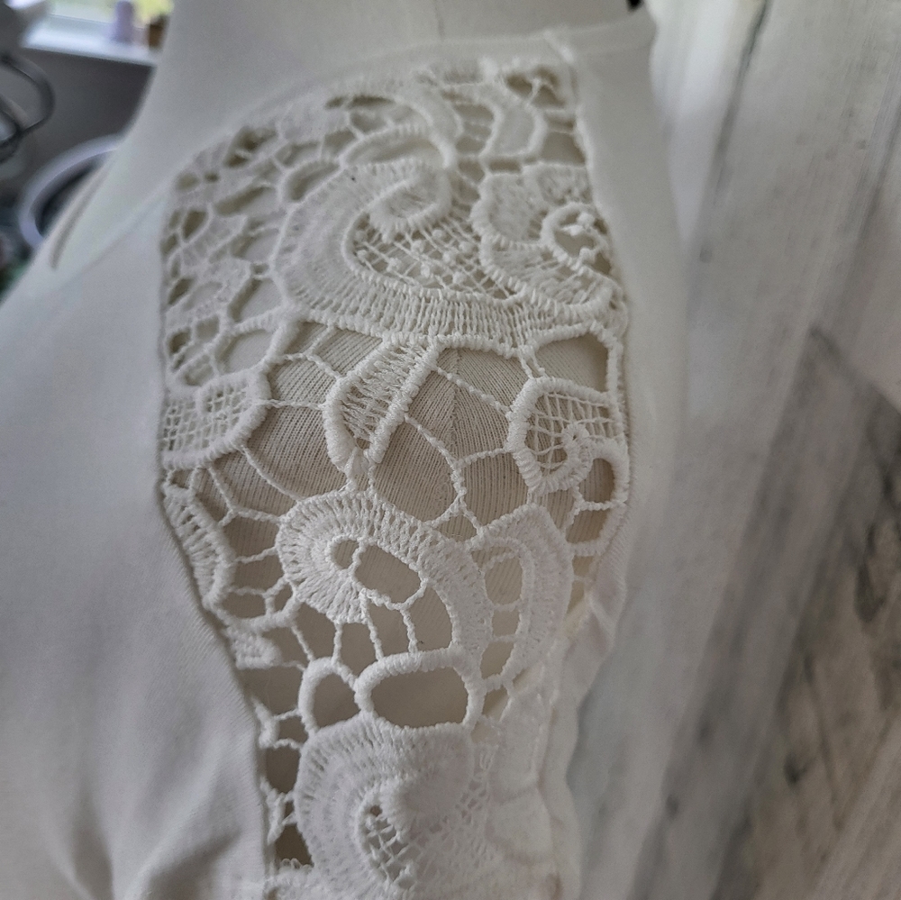 Cream T-Shirt with Lace Shoulders